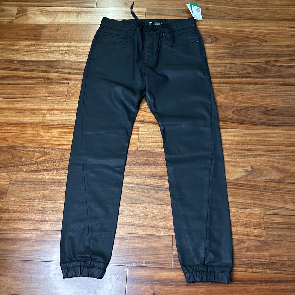 H&M &Denim Mens Black Coated Slim Jogger Pants 34/34 Recycled Fibers NWT